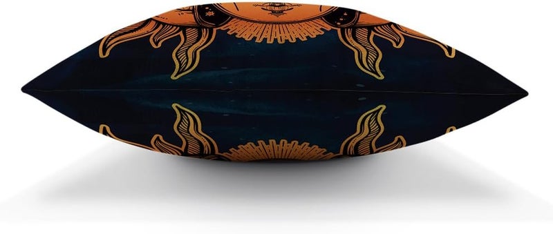 Moslion Sun Moon Pillow Cover Decorative Sun and Moon with Many Fractal Faces Celestial Energy Mystic Throw Pillow Case 18x18 Inch Cotton Linen Cushion Cover for Men Women Navy Blue Yellow - Image 2